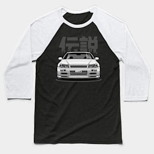 Skyline GTR R34 - Pearl White (Front View Design) Baseball T-Shirt